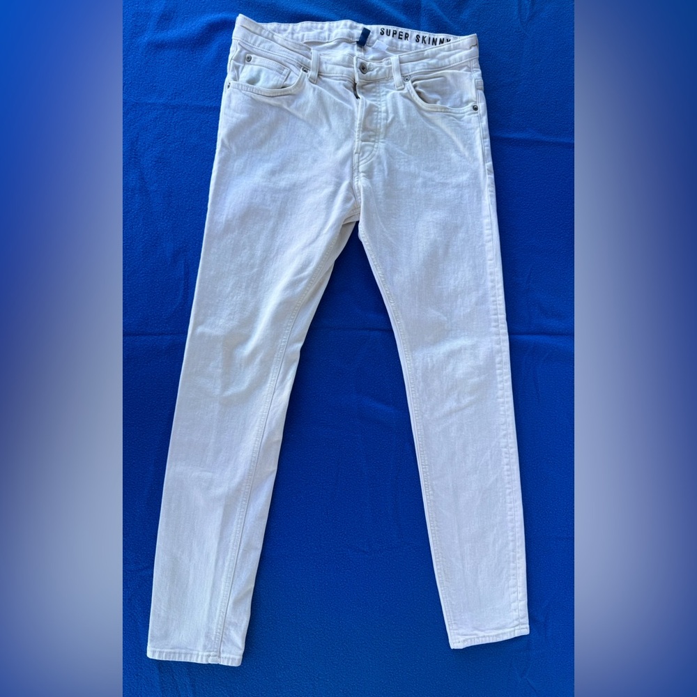 H&M Divided Men Super Skinny White Jeans Size 33 Stretch Denim GOOD CONDITION